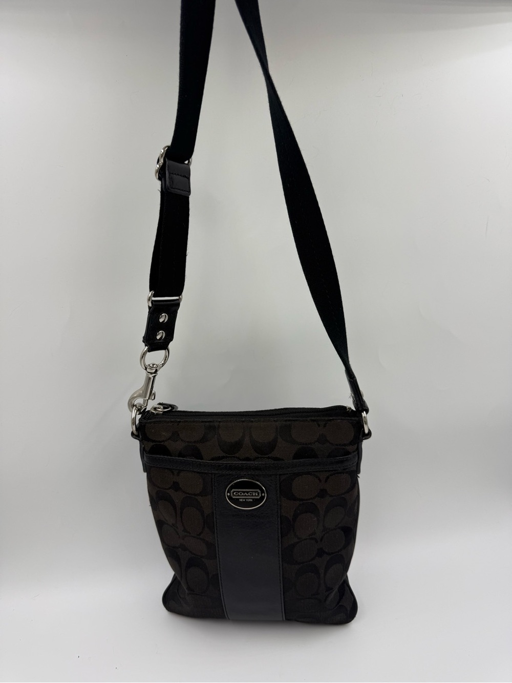 Coach Brown & Black Signature Messenger Bag